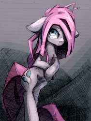 Size: 1200x1600 | Tagged: safe, artist:ruby, character:pinkie pie, species:pony, alternate hairstyle, bipedal, dark, female, solo