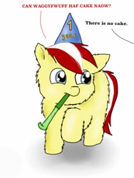 Size: 768x1024 | Tagged: safe, artist:waggytail, anniversary, fluffy pony, one year, solo