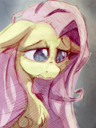 Size: 2100x2786 | Tagged: safe, artist:ruby, character:fluttershy, female, floppy ears, portrait, sad, solo