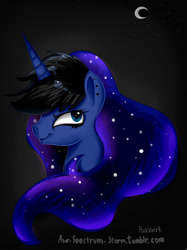 Size: 773x1033 | Tagged: safe, artist:sparklyon3, rcf community, character:princess luna, alternate hairstyle, crescent moon, female, portrait, solo, younger