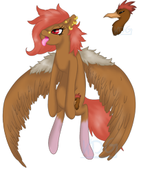 Size: 992x1209 | Tagged: safe, artist:mondlichtkatze, crossover, earring, fearow, pokémon, ponified, solo, tongue out