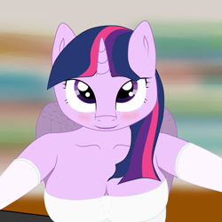 Size: 2000x2000 | Tagged: safe, artist:stargrazer, character:twilight sparkle, character:twilight sparkle (alicorn), species:alicorn, species:anthro, blushing, cleavage, clothing, dancing, dress, female, looking at you, offscreen character, pov