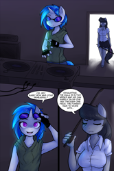 Size: 2000x3010 | Tagged: safe, artist:drbdnv, character:dj pon-3, character:octavia melody, character:vinyl scratch, species:anthro, species:unguligrade anthro, comic:feeling the wub, breasts, busty octavia, female, hooves, unshorn fetlocks