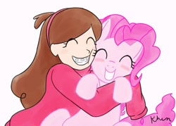 Size: 1265x904 | Tagged: safe, artist:kprovido, character:pinkie pie, crossover, digital art, gravity falls, hug, mabel pines, opening theme, song reference