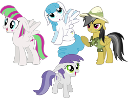 Size: 1920x1471 | Tagged: safe, artist:eagle1division, artist:gamemasterluna, artist:silvervectors, artist:synthrid, edit, character:blossomforth, character:daring do, character:tornado bolt, character:white lightning, species:pegasus, species:pony, cirrostrata, cirrostratan, cirrostratans, daring do and the forbidden city of clouds, disguise, female, mare, simple background, species swap, transparent background