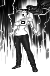 Size: 1280x1920 | Tagged: safe, artist:lvl, character:princess luna, species:human, breasts, busty princess luna, dragon ball, female, glowing eyes, humanized, monochrome, muscles, princess muscle moona