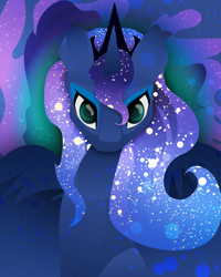 Size: 2661x3326 | Tagged: safe, artist:ruby, character:princess luna, species:alicorn, species:pony, bust, female, lineless, looking at you, mare, solo, spread wings, wings