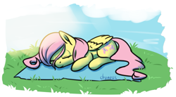 Size: 851x469 | Tagged: safe, artist:draneas, character:fluttershy, 30 minute art challenge, female, sleeping, solo