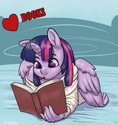 Size: 1681x1771 | Tagged: safe, artist:draneas, character:twilight sparkle, character:twilight sparkle (alicorn), species:alicorn, species:anthro, book, clothing, female, heart, solo, that pony sure does love books, valentine's day