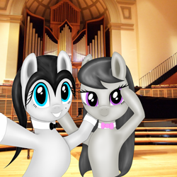 Size: 2136x2136 | Tagged: safe, artist:thepianistmare, character:octavia melody, oc, oc:klavinova, black hair, classy, irl, musical instrument, organ, photo, pipe organ, ponies in real life, selfie, siblings