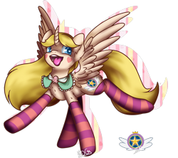 Size: 2652x2358 | Tagged: safe, artist:mondlichtkatze, species:alicorn, species:pony, clothing, ponified, princess, socks, solo, star butterfly, star vs the forces of evil, striped socks
