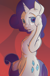 Size: 800x1200 | Tagged: safe, artist:ruby, character:rarity, species:pony, bipedal, crying, female, looking at you, semi-anthro, solo