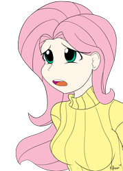 Size: 1100x1540 | Tagged: safe, artist:kprovido, character:fluttershy, species:human, black background, clothing, cute, female, humanized, simple background, solo, sweatershy