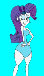 Size: 955x1629 | Tagged: safe, artist:hunterxcolleen, character:rarity, my little pony:equestria girls, clothing, humanized, one-piece swimsuit, pose, swimsuit, wink