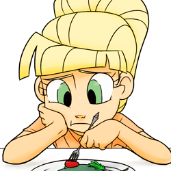 Size: 800x800 | Tagged: safe, artist:redge, artist:thelivingmachine02, character:applejack, species:human, clothing, female, humanized, simple background, solo, transparent background, younger