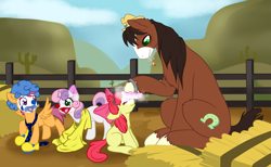 Size: 3365x2078 | Tagged: safe, artist:mondlichtkatze, character:apple bloom, character:scootaloo, character:sweetie belle, character:trouble shoes, species:earth pony, species:pegasus, species:pony, species:unicorn, episode:appleoosa's most wanted, g4, my little pony: friendship is magic, adorabloom, clothing, clown, clown nose, clown shoes, cute, cutealoo, cutie mark crusaders, diasweetes, female, filly, foal, makeup, male, necktie, shirt, shoes, stallion, troublebetes, wig