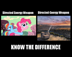 Size: 1400x1100 | Tagged: safe, artist:eagle1division, edit, edited screencap, screencap, character:pinkie pie, character:rainbow dash, episode:the last roundup, g4, my little pony: friendship is magic, know the difference, laser, meme, thel