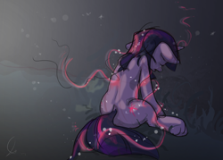 Size: 2100x1500 | Tagged: safe, artist:ruby, character:twilight sparkle, crying, female, magic, rear view, solo