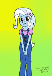 Size: 837x1234 | Tagged: safe, artist:millenniumf, artist:stargrazer, character:trixie, my little pony:equestria girls, colored, overalls