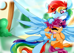 Size: 2800x2000 | Tagged: safe, artist:nekosnicker, character:rainbow dash, character:scootaloo, species:pegasus, species:pony, noogie