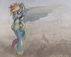 Size: 2948x2359 | Tagged: safe, artist:ruby, character:rainbow dash, species:pegasus, species:pony, belly button, bipedal, female, mare, open mouth, semi-anthro, solo, traditional art, watercolor painting, wonderbolts uniform