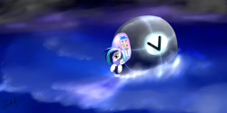 Size: 1574x787 | Tagged: safe, artist:dashy21, character:dj pon-3, character:vinyl scratch, floating, pod