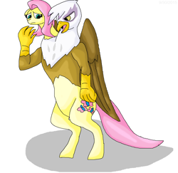 Size: 1276x1240 | Tagged: safe, artist:mojo1985, character:fluttershy, character:gilda, species:chimera, species:pony, ship:gildashy, bipedal, conjoined, female, fusion, lesbian, shipping, two heads, we have become one