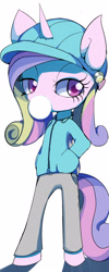 Size: 1329x3329 | Tagged: safe, artist:skippy_the_moon, character:princess cadance, species:anthro, ambiguous facial structure, bubblegum, clothing, female, jacket, pixiv, semi-anthro, solo