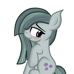 Size: 3000x3000 | Tagged: safe, artist:applerougi, character:marble pie, species:pony, episode:hearthbreakers, g4, my little pony: friendship is magic, female, high res, looking away, mare, raised hoof, shy, simple background, sitting, smiling, solo, white background