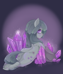 Size: 600x698 | Tagged: dead source, safe, artist:misukitty, character:marble pie, crying, crystal, female, looking back, prone, solo, sploot, underhoof