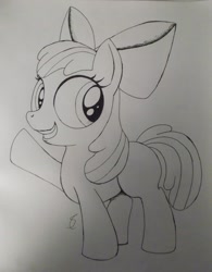 Size: 3214x4114 | Tagged: safe, artist:scribblepwn3, character:apple bloom, female, monochrome, pen drawing, solo, traditional art