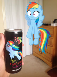 Size: 2448x3264 | Tagged: safe, artist:mr-kennedy92, artist:soren-the-owl, character:rainbow dash, species:human, can, dresser, food, hand, irl, irl human, photo, ponies in real life, pop, soda, surprised, vector