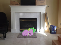 Size: 3264x2448 | Tagged: safe, artist:kasarin-desu, artist:mr-kennedy92, character:spike, box, chair, fireplace, irl, photo, sleeping, television, vector