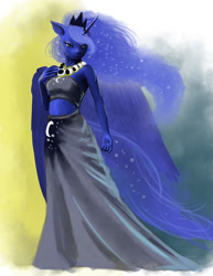 Size: 850x1100 | Tagged: safe, artist:hattonslayden, character:princess luna, species:alicorn, species:anthro, species:pony, clothing, dress, female, solo