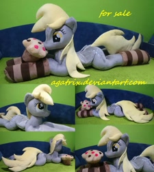 Size: 1024x1138 | Tagged: safe, artist:agatrix, character:derpy hooves, species:pegasus, species:pony, clothing, female, food, irl, life size, mare, muffin, photo, plushie, prone, socks, solo, striped socks