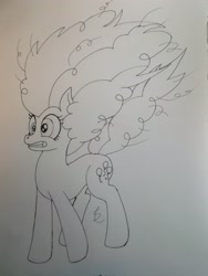 Size: 3216x4288 | Tagged: safe, artist:scribblepwn3, character:pinkie pie, episode:the mane attraction, g4, my little pony: friendship is magic, female, frizzy hair, messy mane, monochrome, pen drawing, solo, traditional art