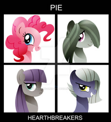 Size: 600x659 | Tagged: safe, artist:ii-art, character:limestone pie, character:marble pie, character:maud pie, character:pinkie pie, demon days, gorillaz, pie sisters, ponified album cover, sisters, watermark