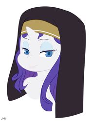 Size: 955x1280 | Tagged: safe, artist:zoarity, character:rarity, bust, colored pupils, female, nun, nun rarity, portrait, simple background, solo, white background