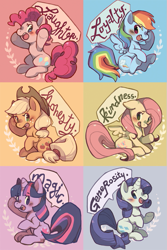 Size: 551x824 | Tagged: safe, artist:mi-eau, character:applejack, character:fluttershy, character:pinkie pie, character:rainbow dash, character:rarity, character:twilight sparkle, blushing, cute, elements of harmony, mane six, open mouth, sitting, smiling, underhoof