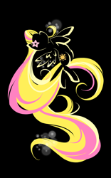 Size: 850x1360 | Tagged: safe, artist:bamboodog, oc, oc only, species:pegasus, species:pony, black background, cutie mark, female, flower, flower in hair, flying, hooves, lineart, mare, minimalist, modern art, simple background, solo, spread wings, wings
