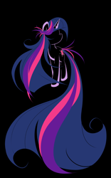 Size: 1000x1600 | Tagged: safe, artist:bamboodog, character:twilight sparkle, species:pony, species:unicorn, black background, cutie mark, female, hooves, horn, lineart, mare, minimalist, modern art, simple background, solo