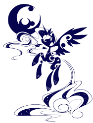 Size: 1200x1600 | Tagged: safe, artist:bamboodog, character:princess luna, species:alicorn, species:pony, female, flying, hooves, horn, mare, minimalist, modern art, moon, simple background, solo, spread wings, transparent background, wings