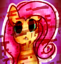Size: 1024x1078 | Tagged: safe, artist:suenden-hund, character:fluttershy, species:pony, bust, female, full face view, looking at you, mare, nightmare, outline, portrait, solo, white outline