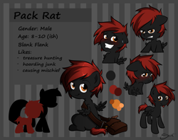 Size: 1325x1050 | Tagged: safe, artist:secret-pony, oc, oc only, oc:pack rat, bag, reference sheet, solo