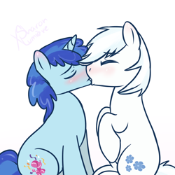 Size: 1024x1024 | Tagged: safe, artist:sugguk, character:double diamond, character:party favor, blushing, cute, double dawwmond, favorbetes, gay, kissing, male, partydiamond, shipping