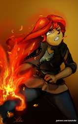 Size: 567x900 | Tagged: safe, artist:xenstroke, character:sunset shimmer, my little pony:equestria girls, female, fiery shimmer, fire, magic, patreon, pyromancy, solo