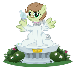 Size: 3745x3540 | Tagged: safe, artist:icaron, oc, oc only, oc:saga, species:pegasus, species:pony, bottle, glasses, horseshoes, inanimate tf, objectification, petrification, plinth, potion, show accurate, simple background, smiling, solo, statue, transformation, transparent background, underhoof