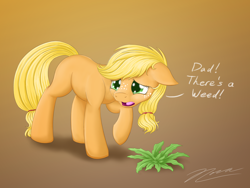 Size: 1024x768 | Tagged: safe, artist:novaintellus, character:applejack, species:earth pony, species:pony, female, filly, grass, solo, teenage applejack, teenager, weeds