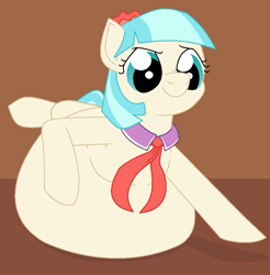 Size: 806x820 | Tagged: safe, artist:adlaz, character:coco pommel, belly, belly bed, coco pudge, determined, female, impossibly large belly, solo, stuffed