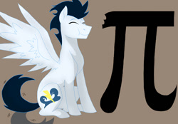 Size: 700x488 | Tagged: safe, artist:colourstrike, character:soarin', species:pegasus, species:pony, cute, eating, male, pi, pun, sitting, soarinbetes, solo, stallion, that pony sure does love pies, wingboner, π